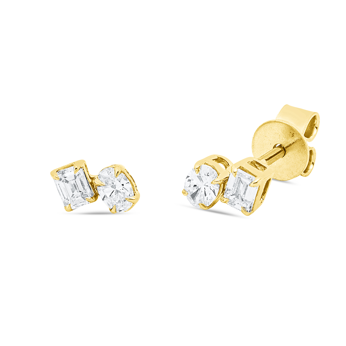 emerald cut solitaire with accent stones studs in yellow gold