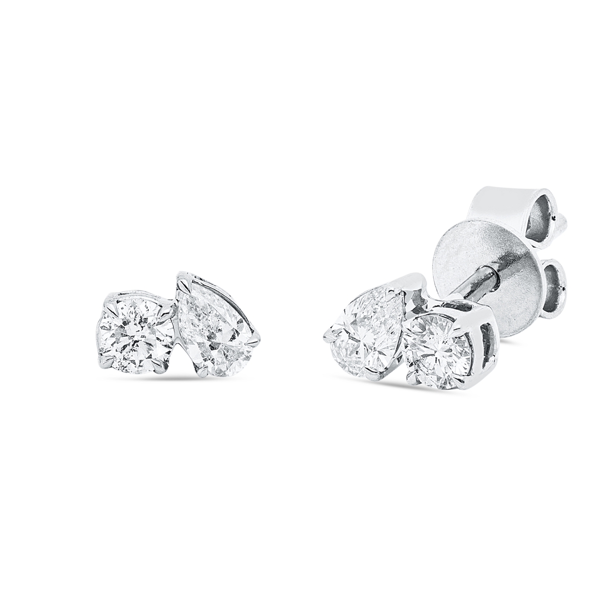 diamond full cut solitaire with accent stones studs in white gold