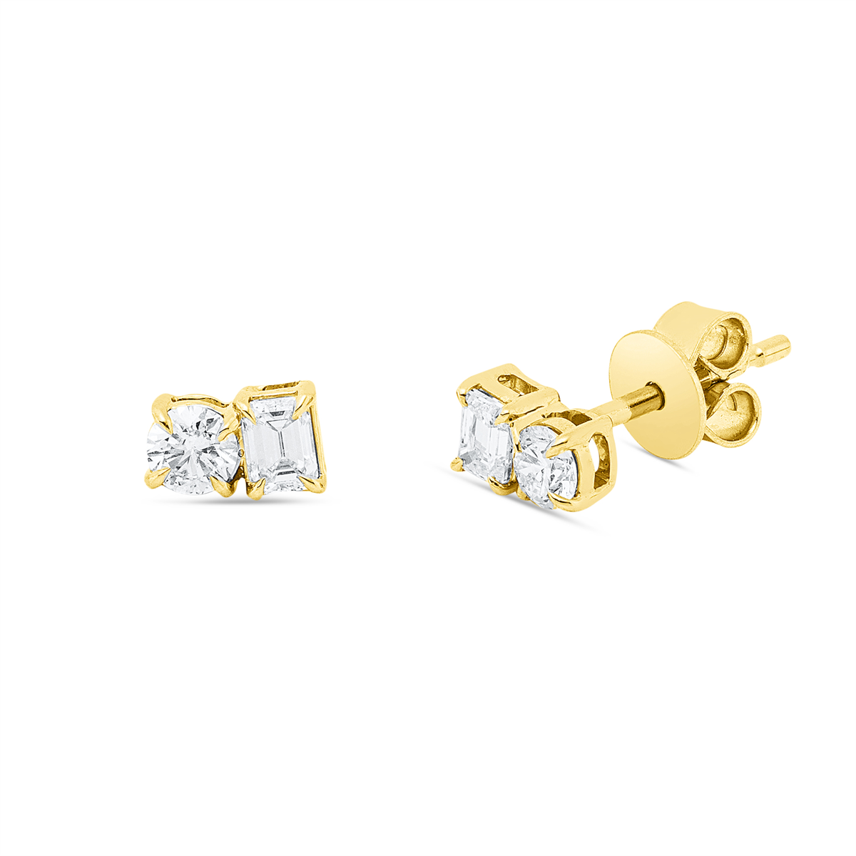 diamond full cut solitaire with accent stones studs in yellow gold