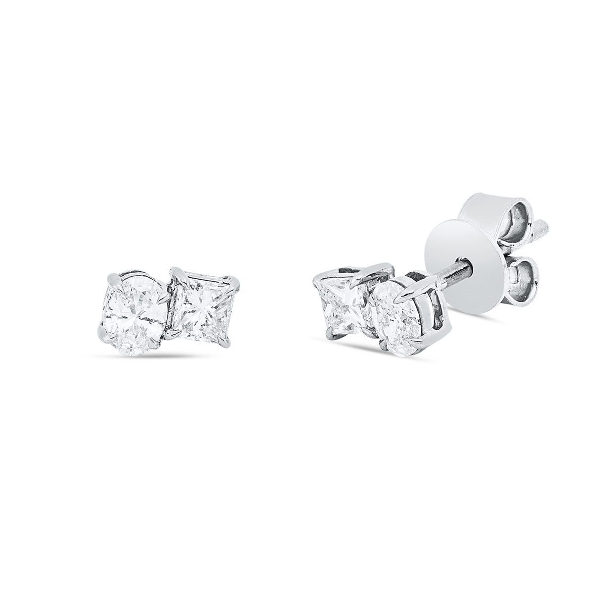 oval solitaire with accent stones studs in white gold