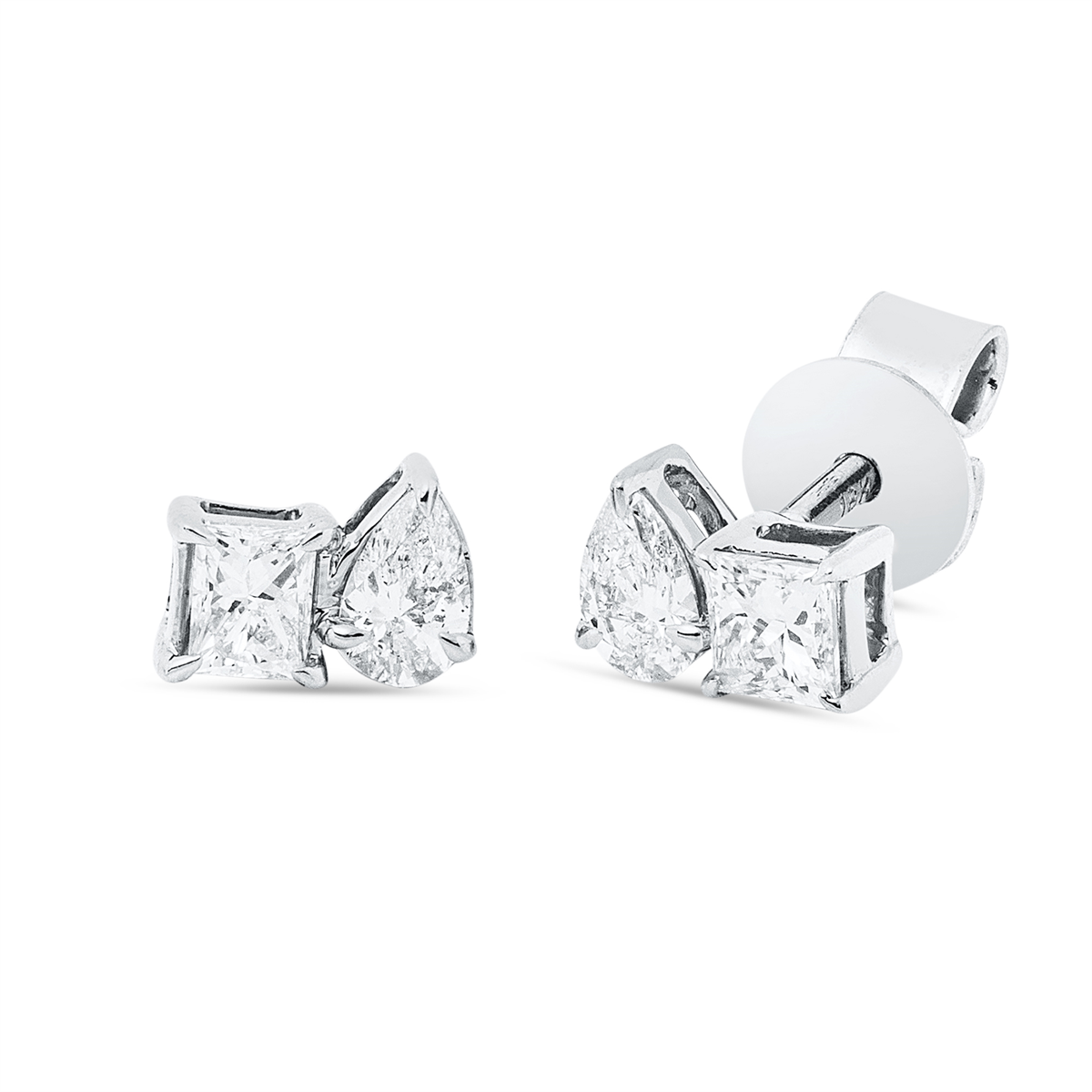 pear shape solitaire with accent stones studs in white gold