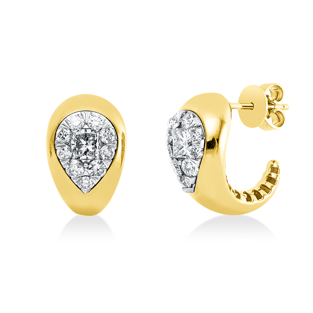 diamond full cut baguette studs in yellow gold / white gold