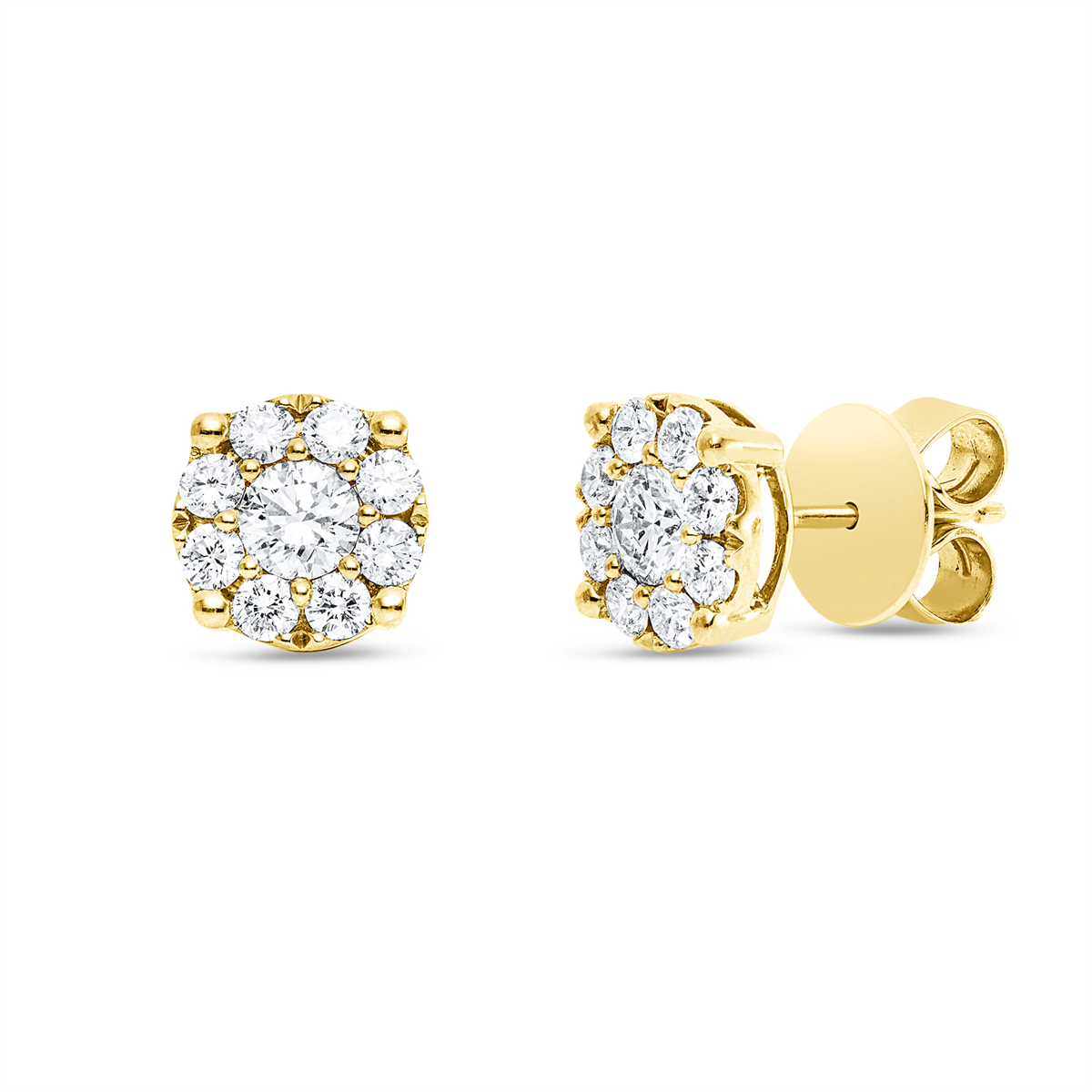 diamond full cut solitaire with accent stones studs in yellow gold