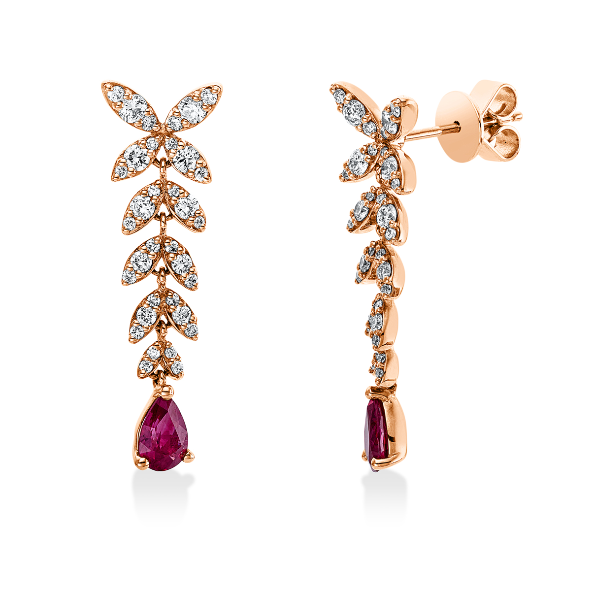 diamond full cut ruby modern woman studs in red gold