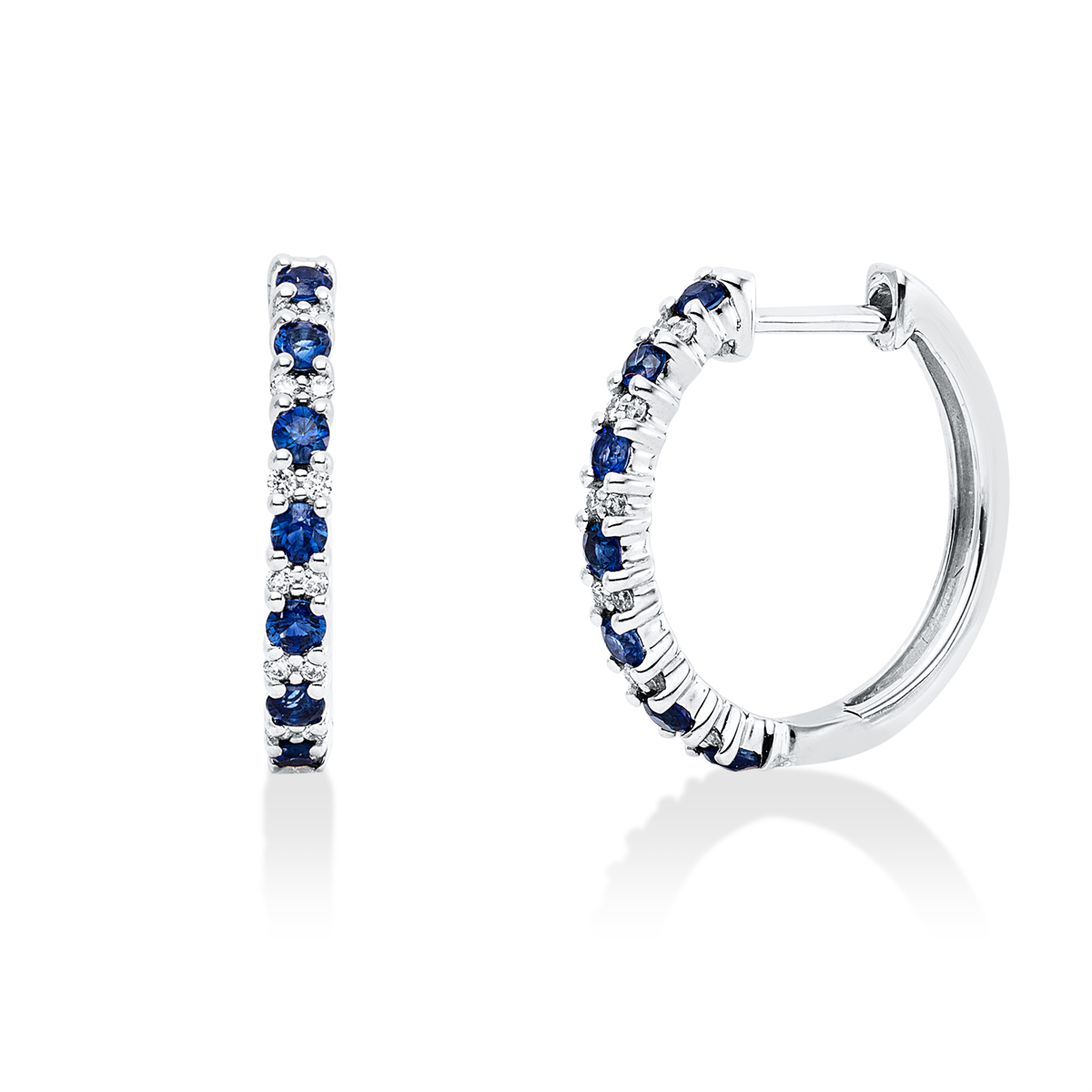 diamond full cut sapphire colored stone classic hoops & huggies in white gold