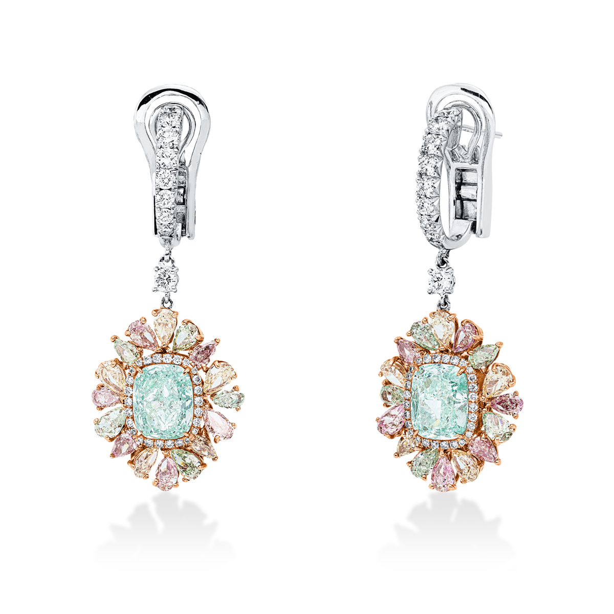 diamond full cut fancy colored diamond earrings in whitegold / rosegold