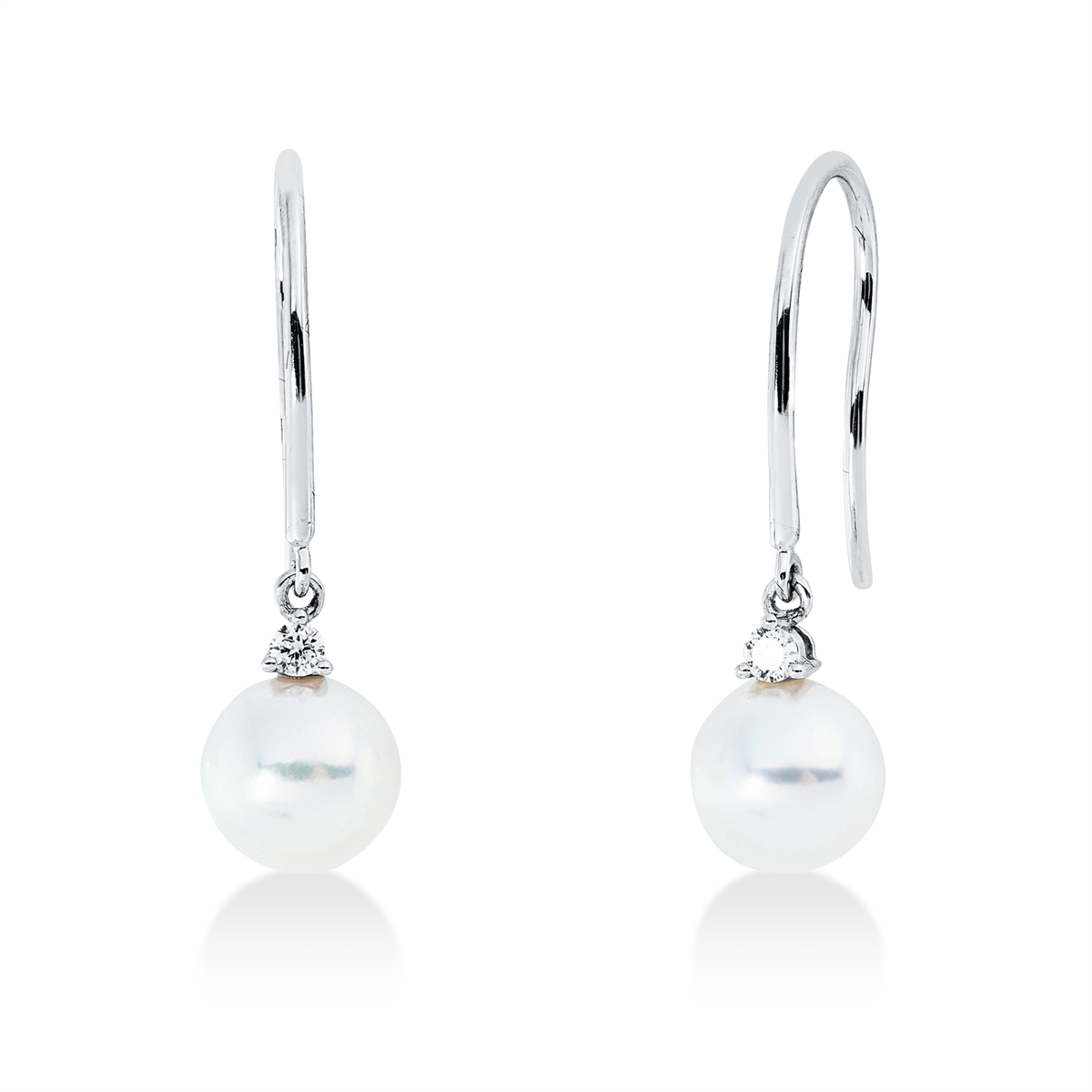 diamond full cut pearl earrings in white gold