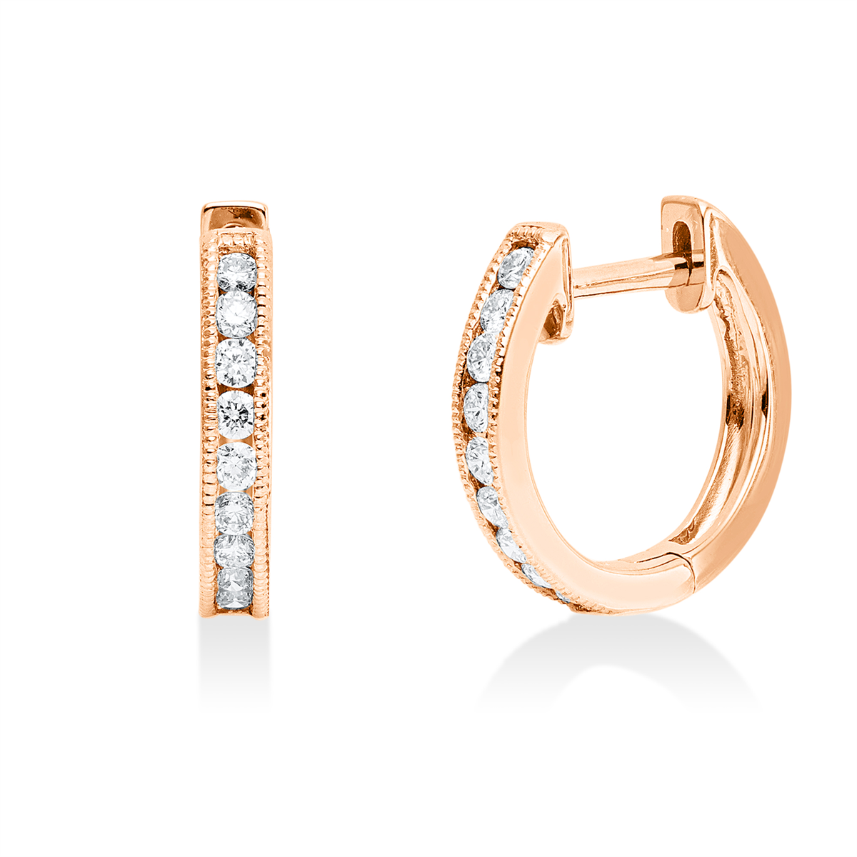 diamond full cut modern woman hoops & huggies in red gold