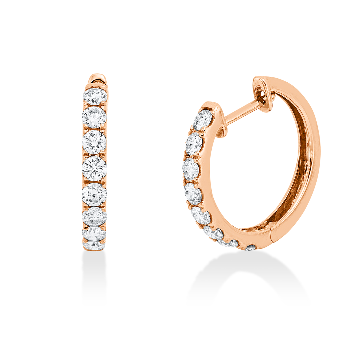 diamond full cut modern woman hoops & huggies in red gold