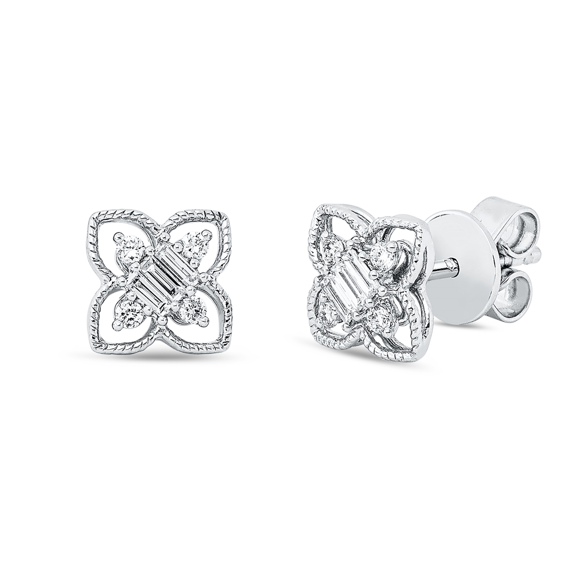diamond full cut baguette studs in white gold