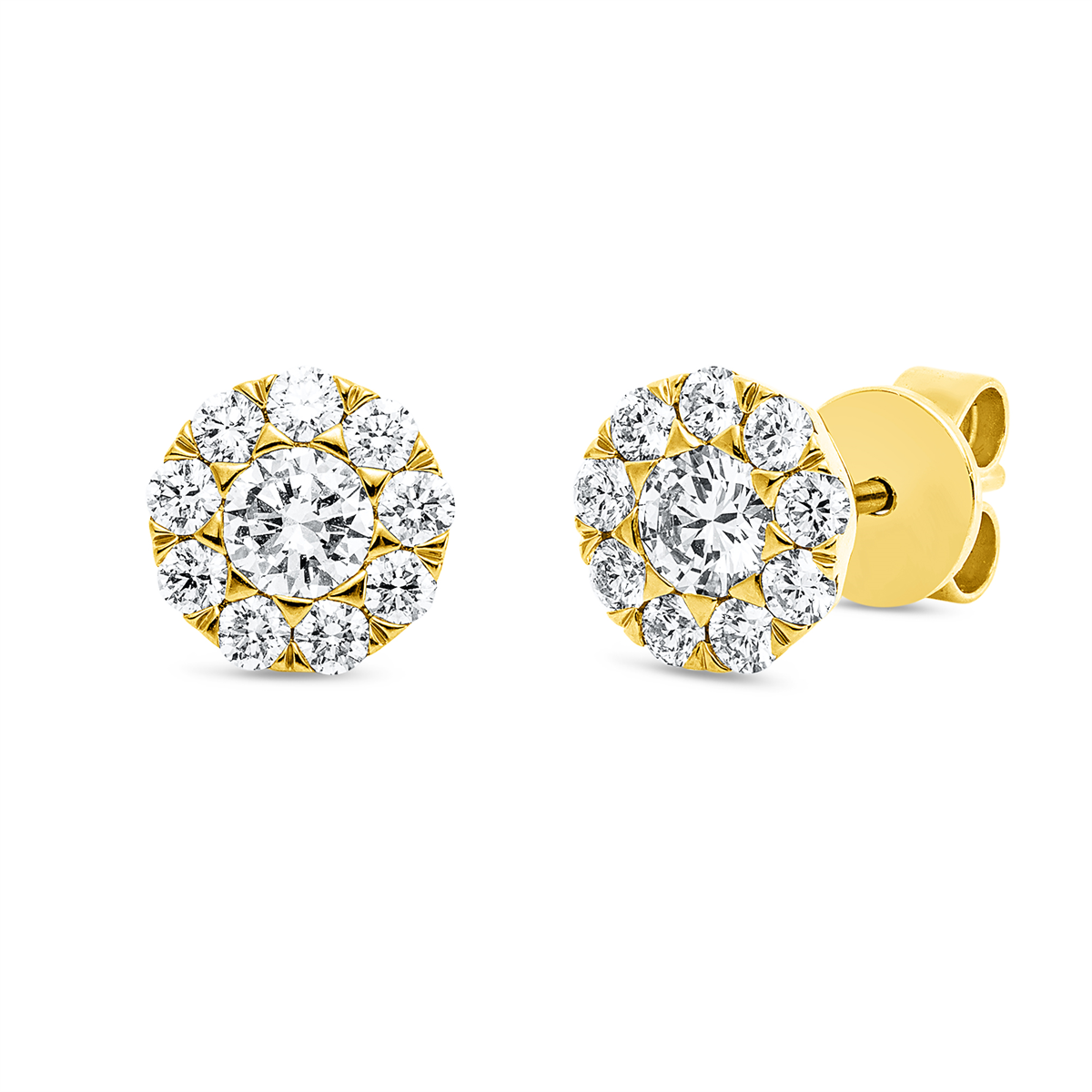 diamond full cut solitaire with accent stones studs in yellow gold