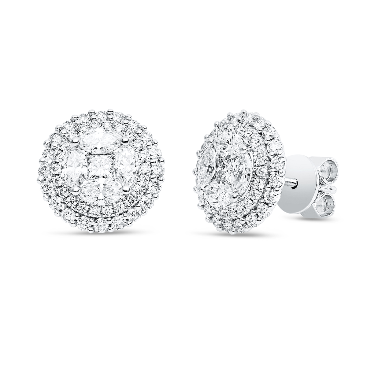 diamond full cut baguette illusion studs in white gold