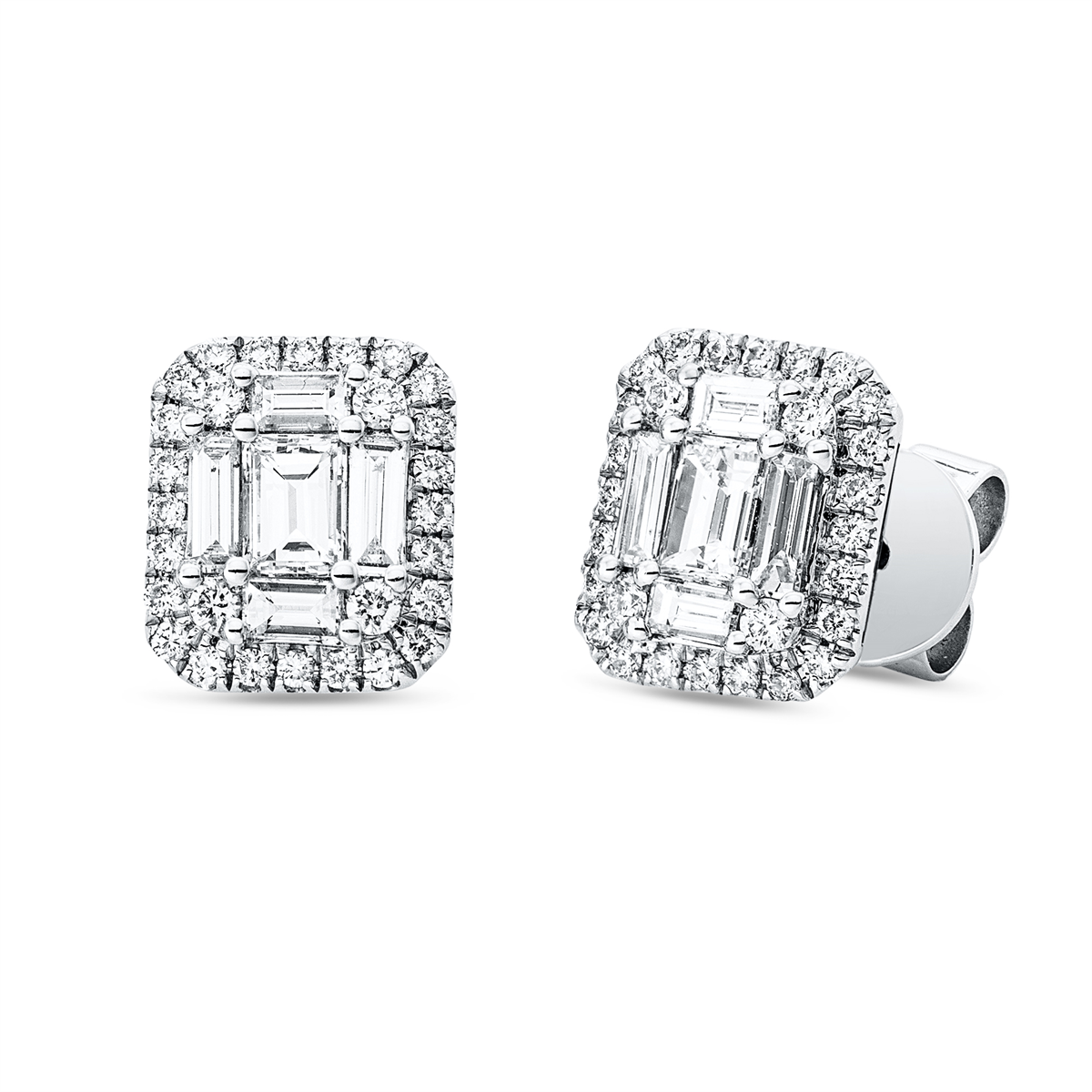 diamond full cut solitaire with accent stones studs in white gold
