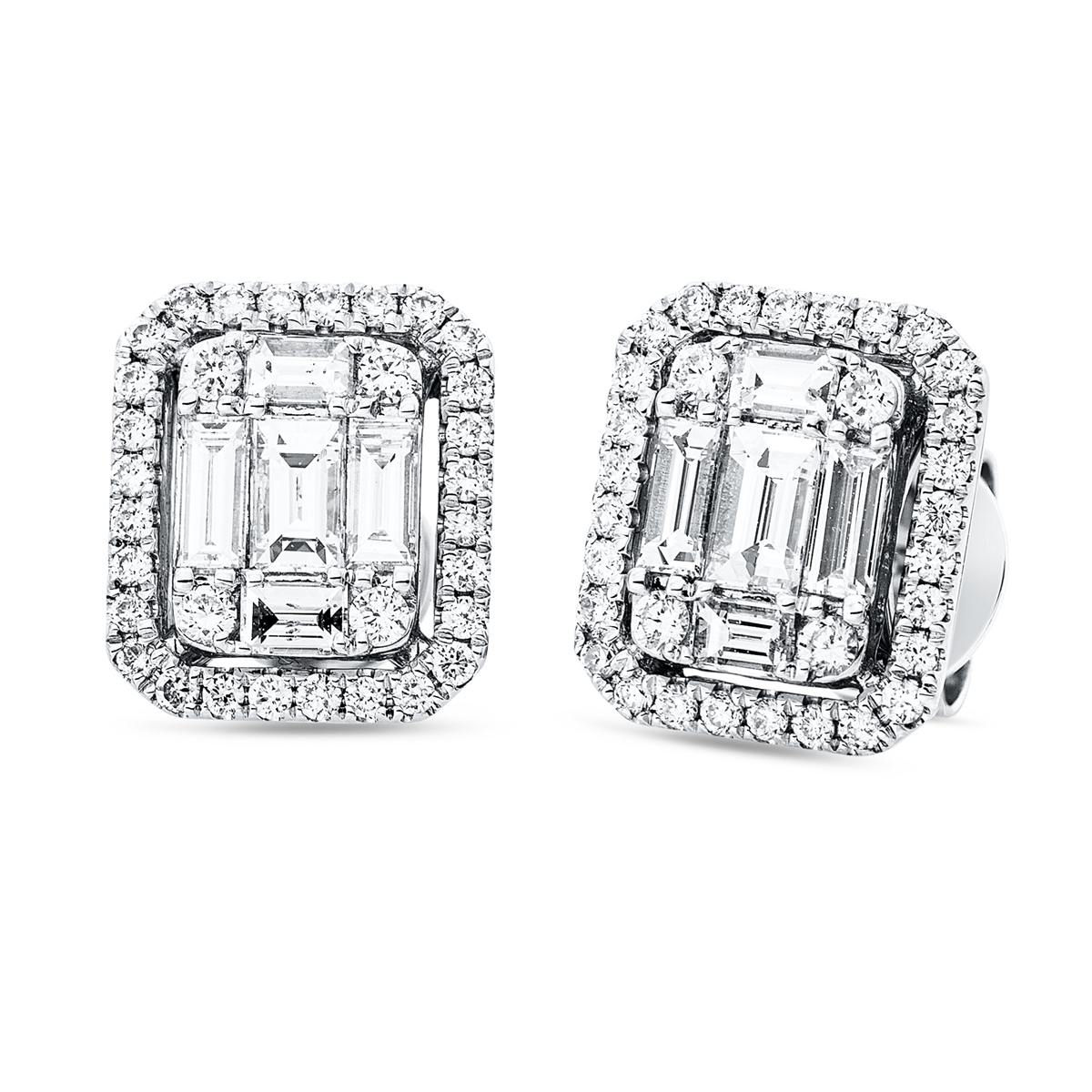 diamond full cut baguette illusion studs in white gold