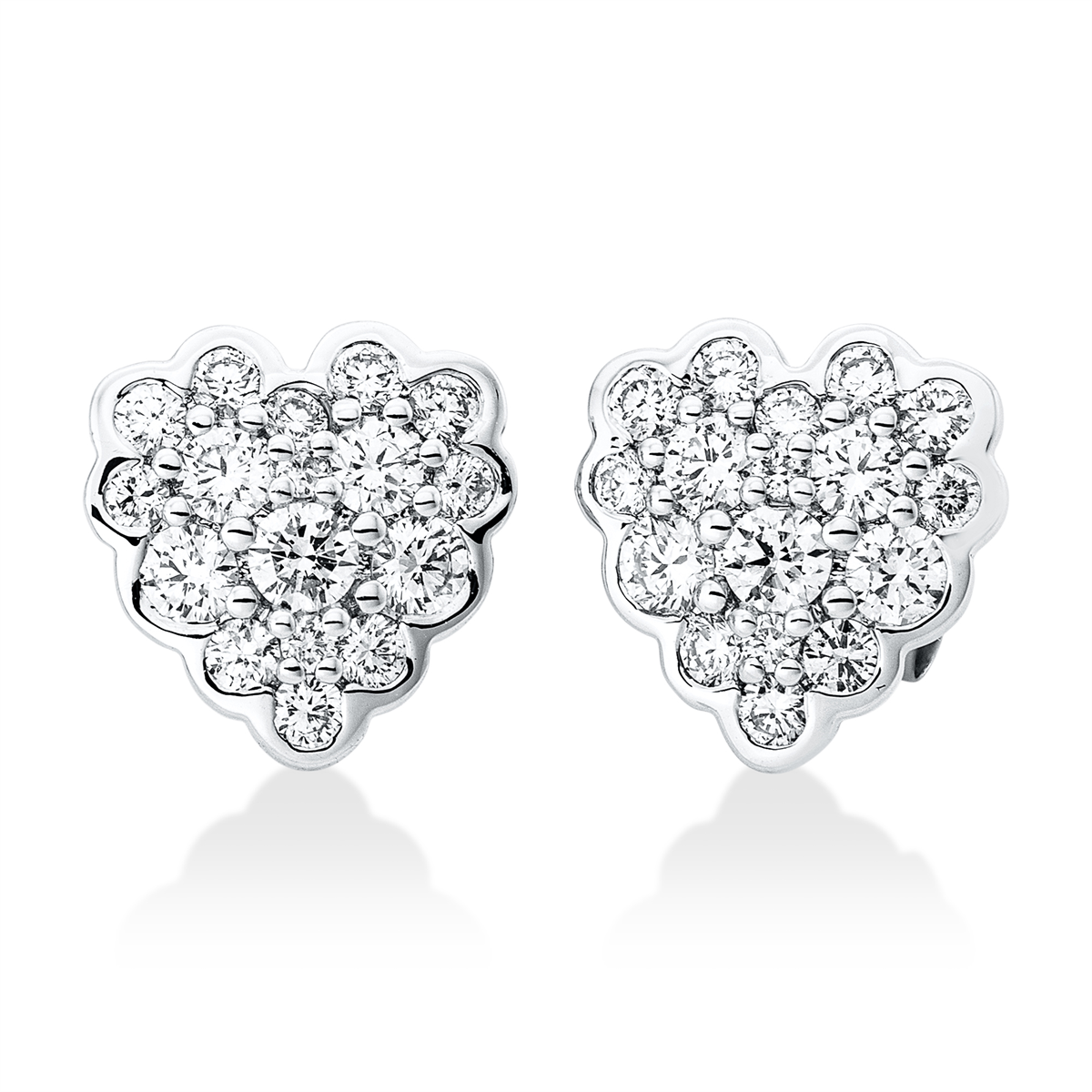 diamond full cut heart studs in white gold
