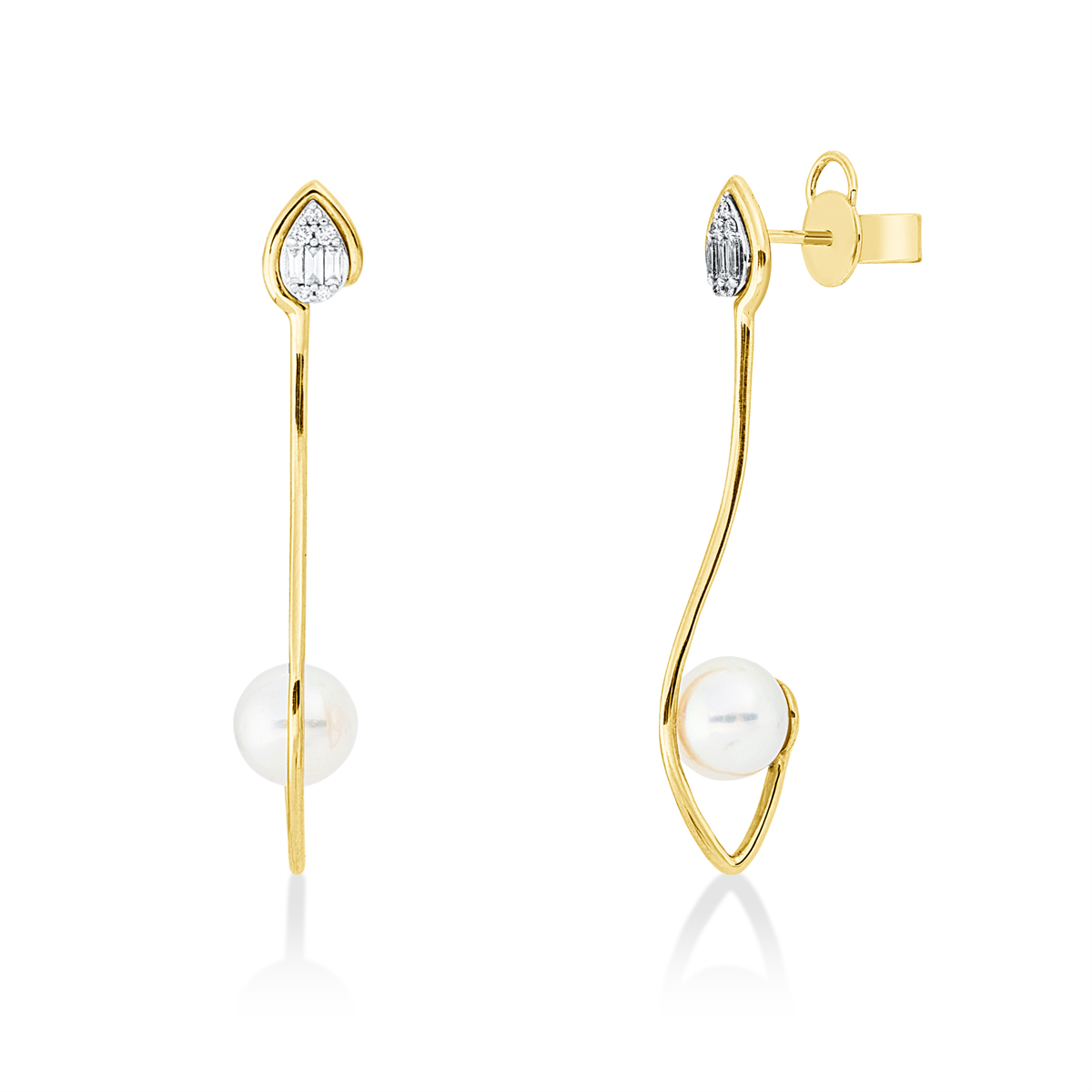 diamond full cut pearl earrings in yellow gold / white gold