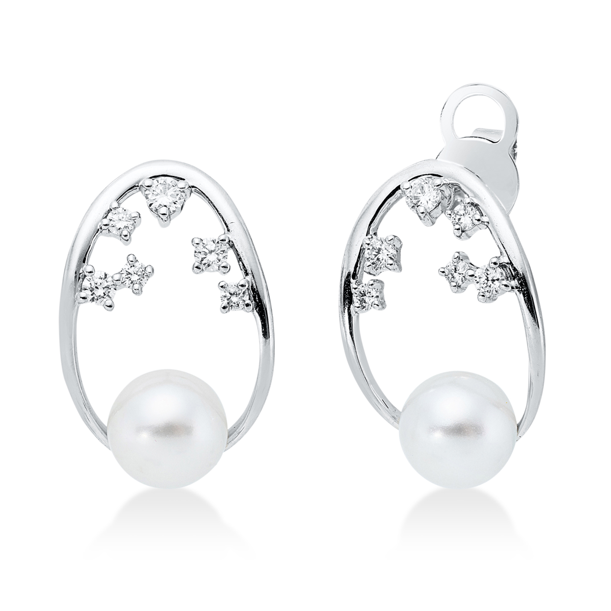 diamond full cut pearl studs in white gold