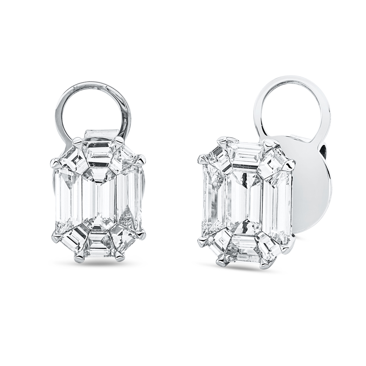 fantasy-cut baguette illusion studs in white gold
