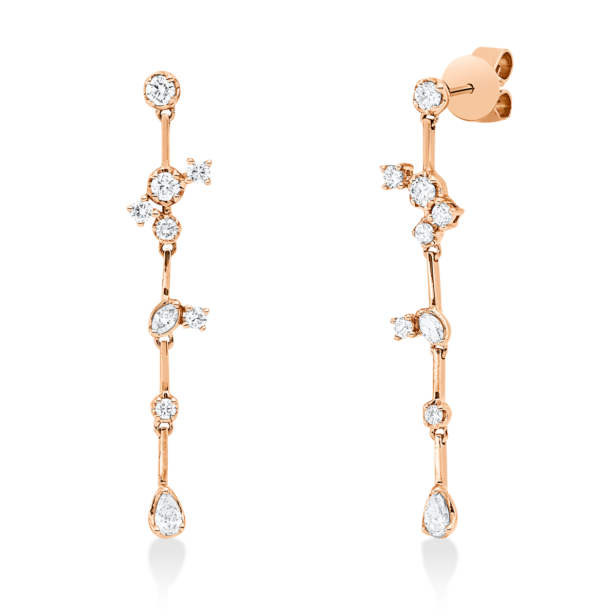 diamond full cut modern woman earrings in red gold