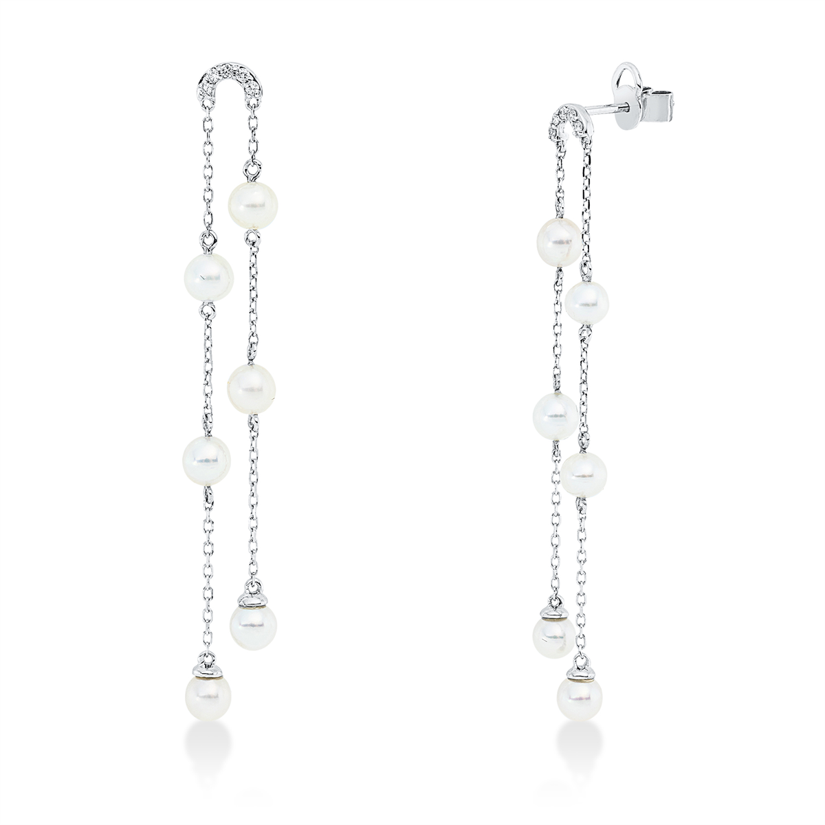 diamond full cut pearl earrings in white gold