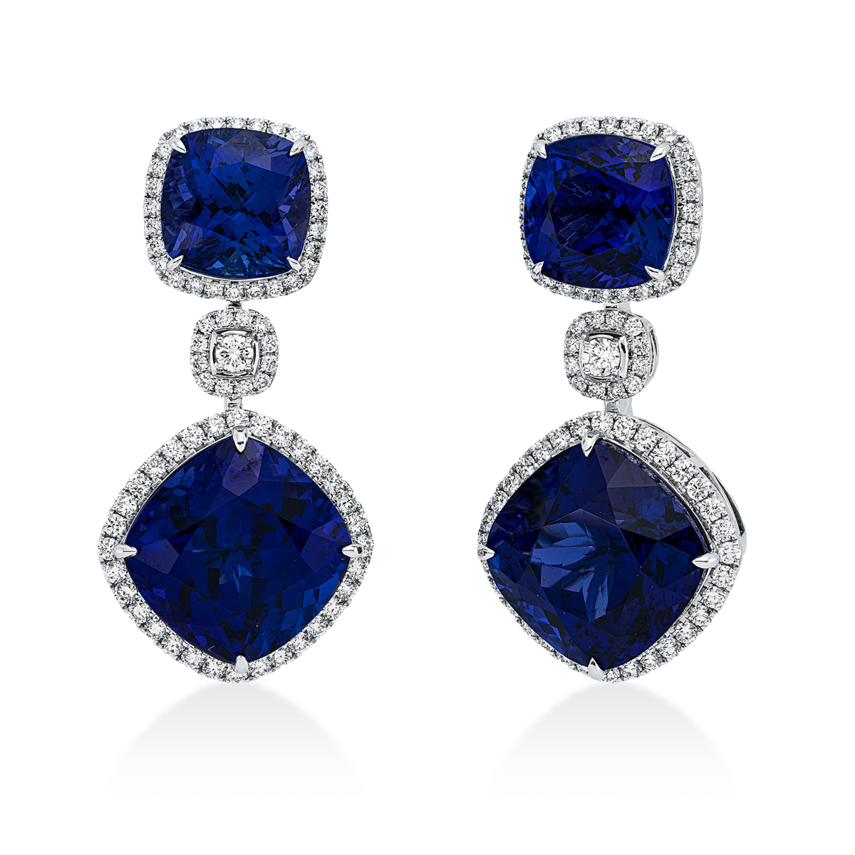 diamond full cut tanzanite colored stone classic earrings in white gold