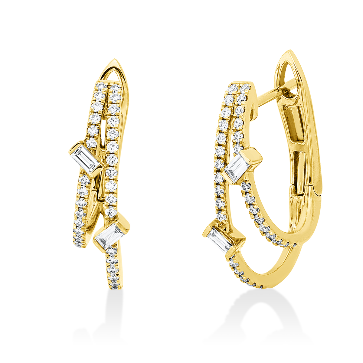 diamond full cut multi-stone hoops & huggies in red gold