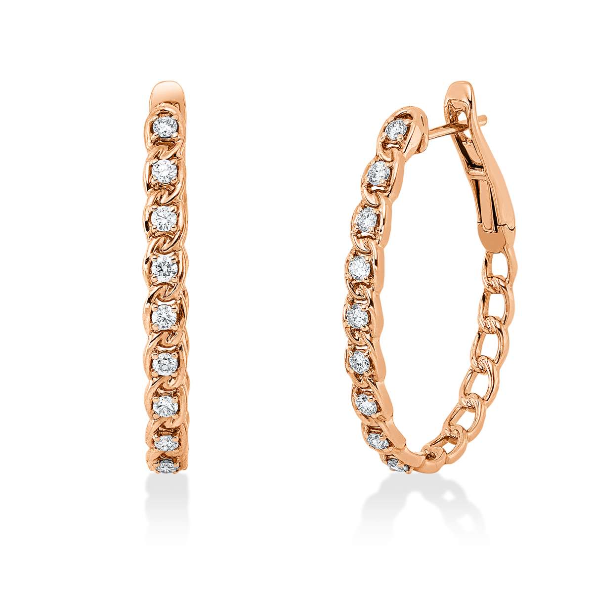 diamond full cut multi-stone hoops & huggies in red gold