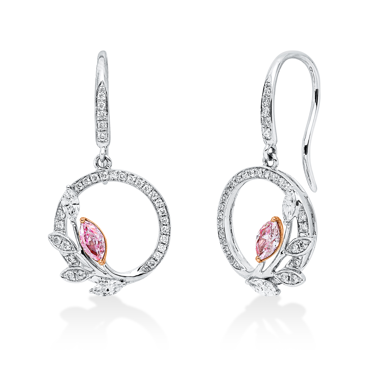diamond full cut fancy colored diamond earrings in whitegold / rosegold