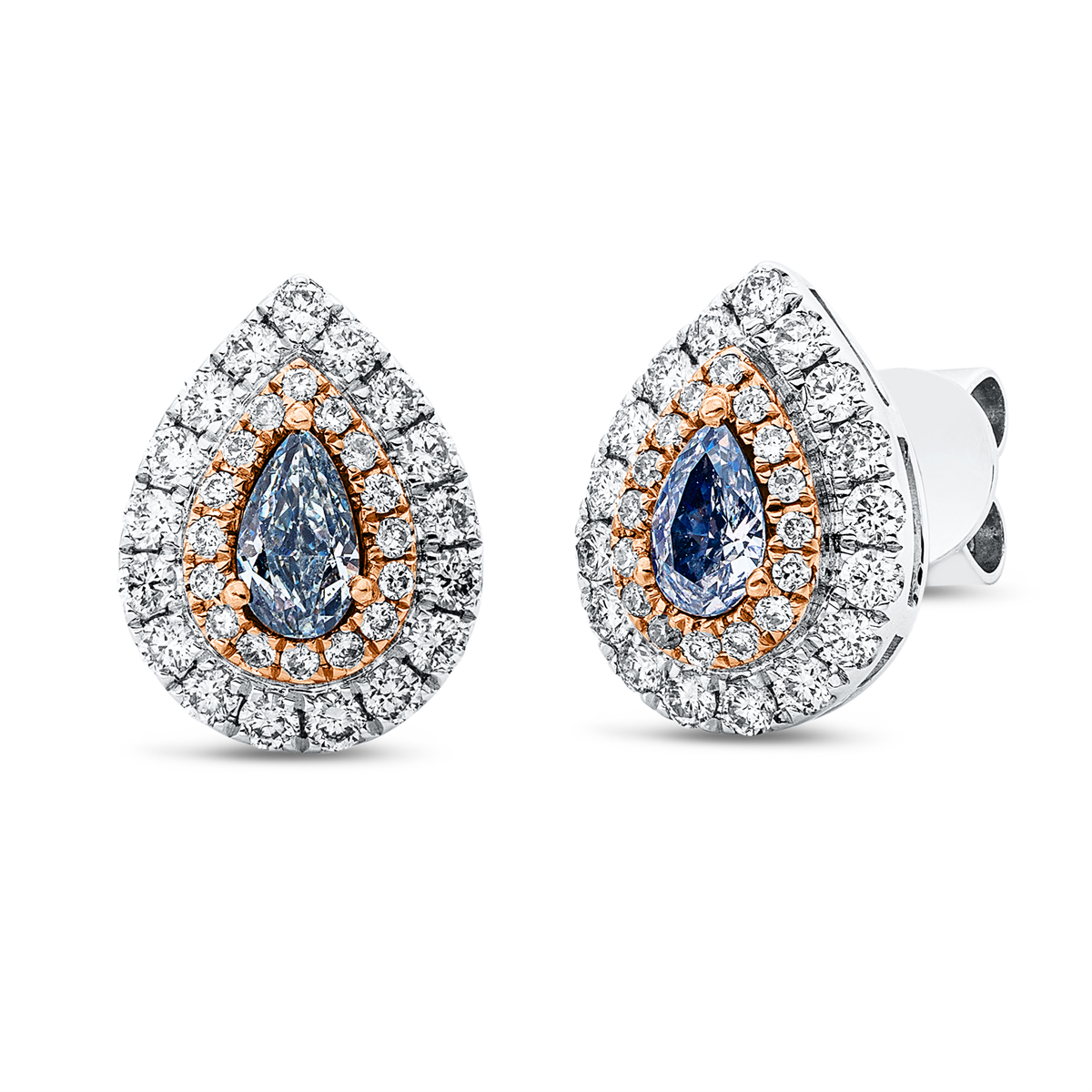diamond full cut fancy colored diamond studs in whitegold / rosegold