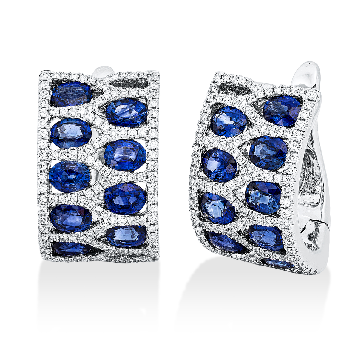 diamond full cut sapphire colored stone classic hoops & huggies in white gold