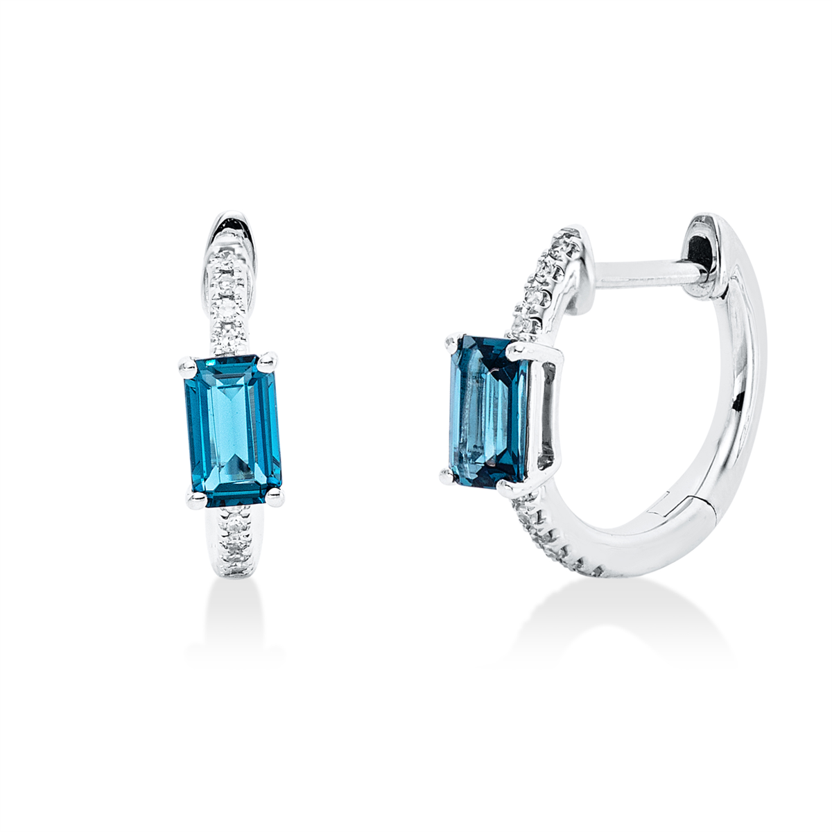 diamond full cut topaz colored stone fashion hoops & huggies in white gold