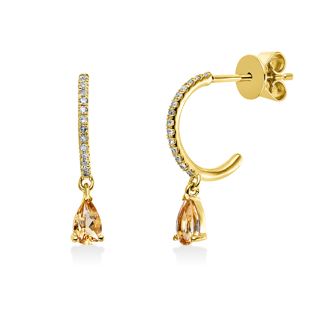 diamond single cut citrine colored stone fashion earrings in yellow gold