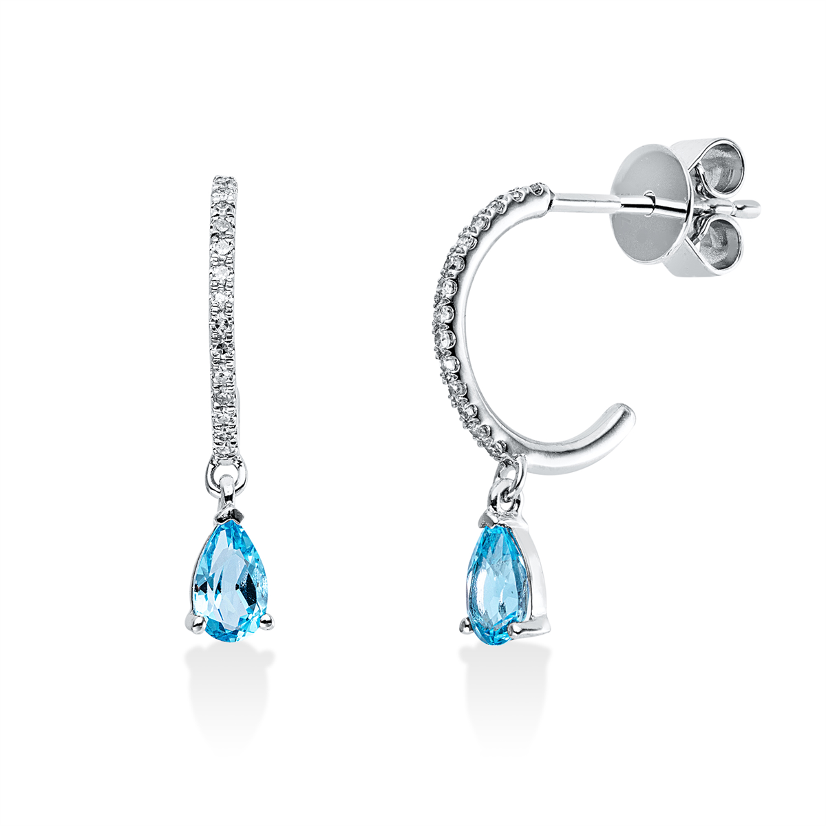 diamond single cut topaz colored stone fashion earrings in white gold