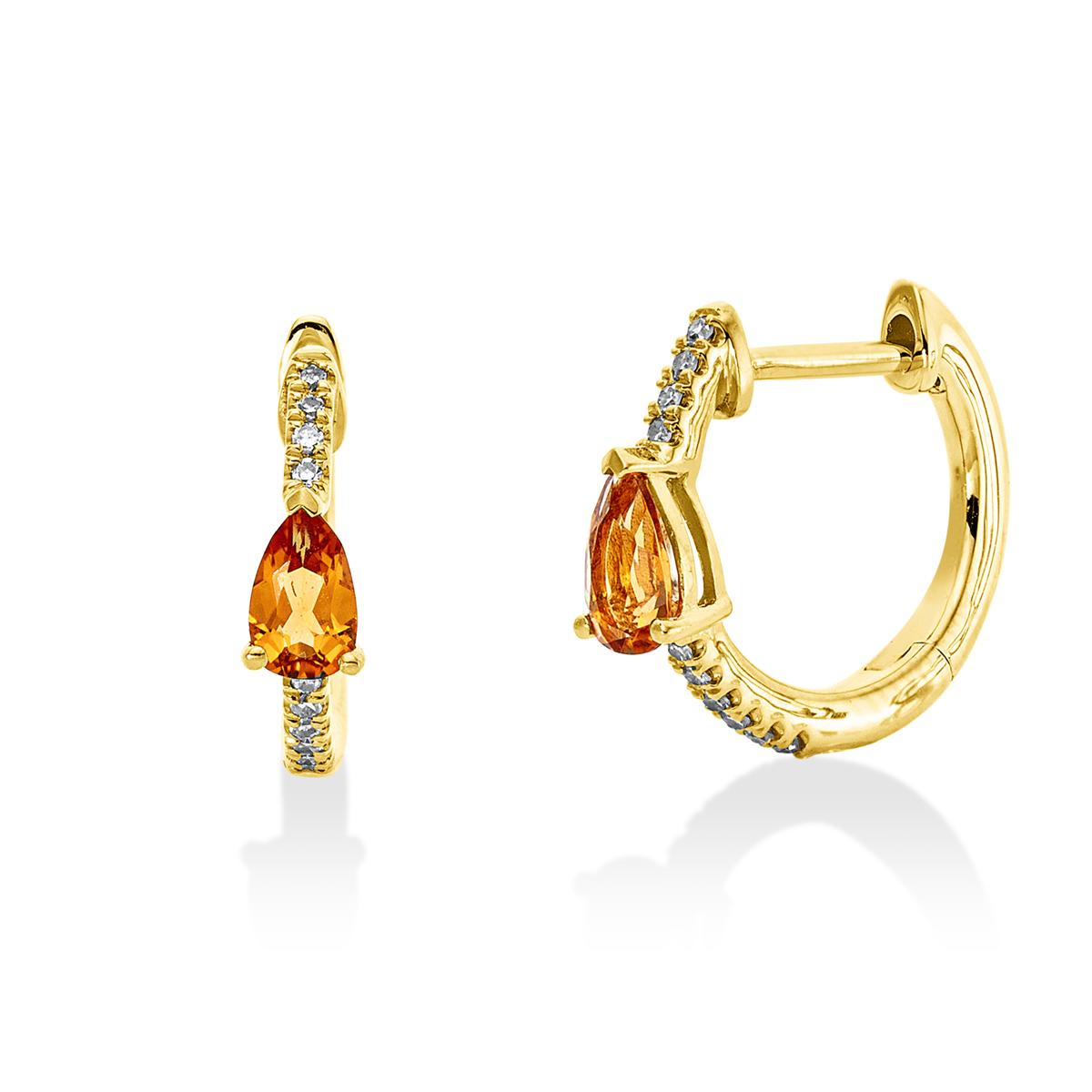 diamond full cut citrine colored stone fashion hoops & huggies in yellow gold