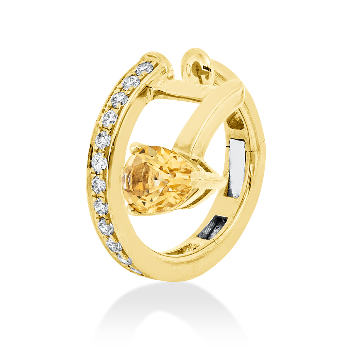 diamond full cut citrine colored stone fashion earrings in yellow gold / white gold