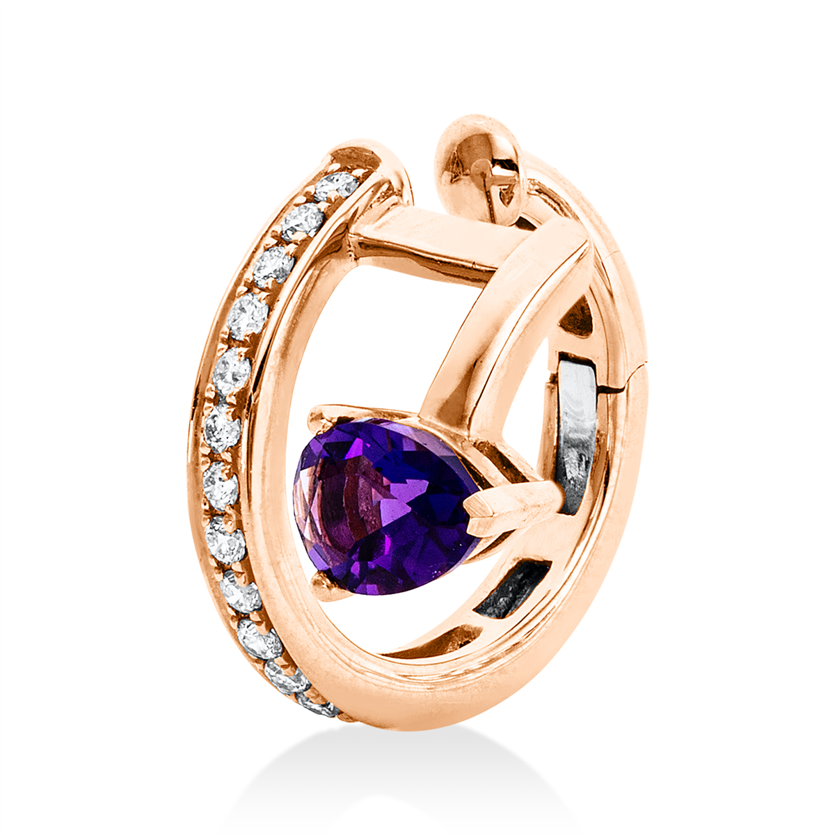 diamond full cut amethyst colored stone fashion earrings in red gold / white gold