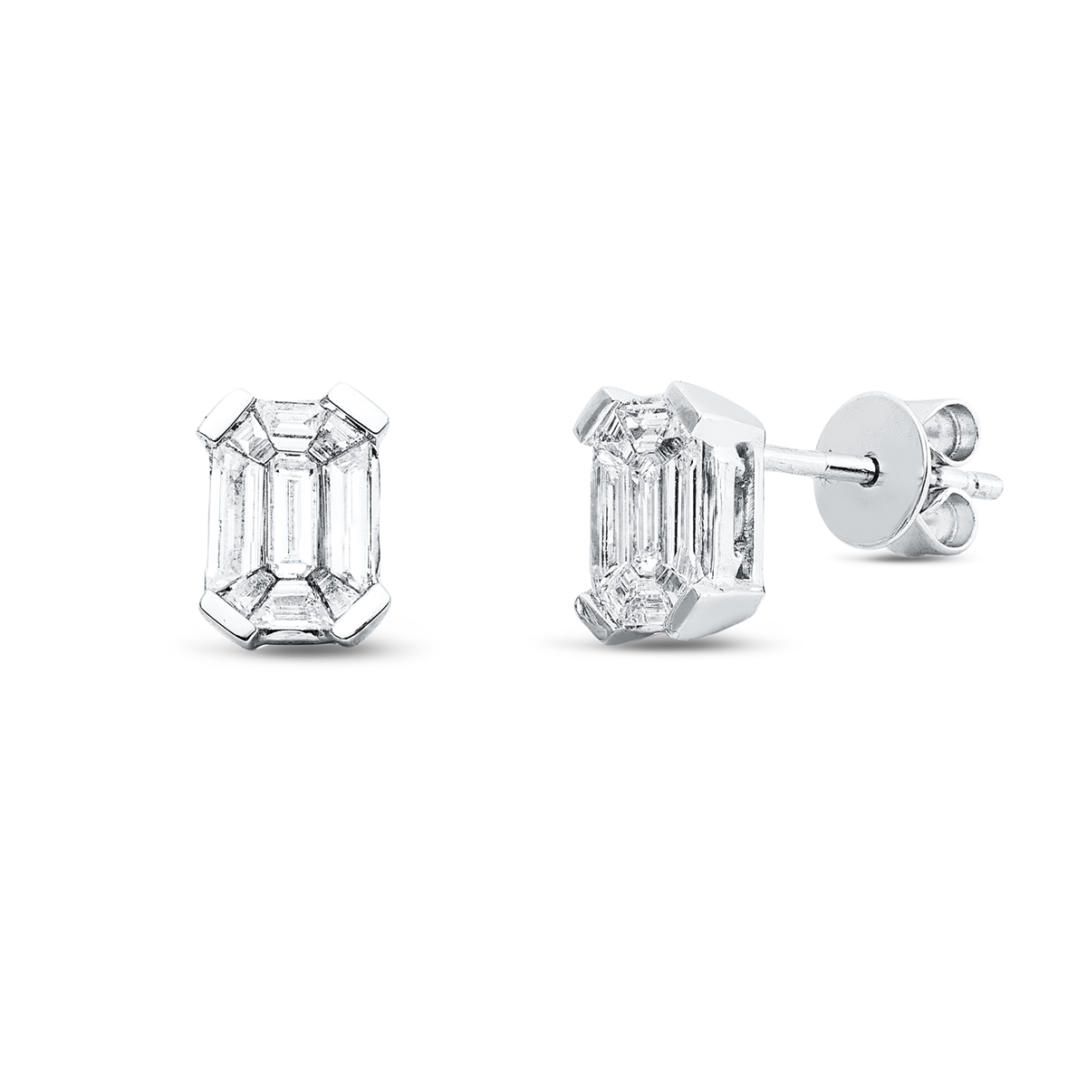 fantasy-cut baguette studs in white gold
