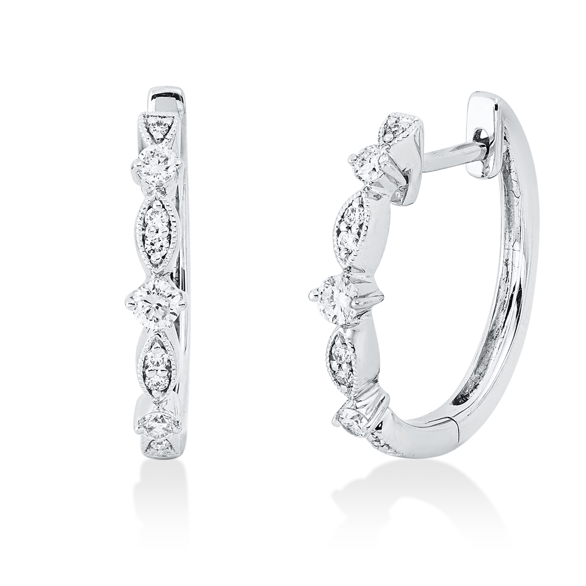 diamond full cut modern woman hoops & huggies in white gold