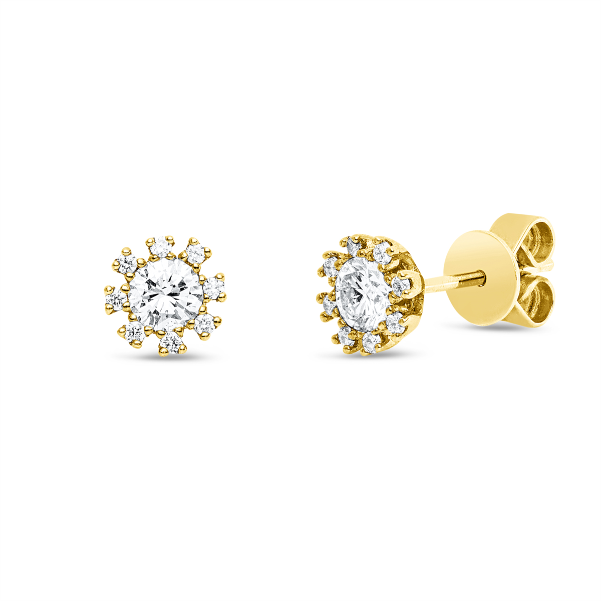diamond full cut solitaire with accent stones studs in yellow gold