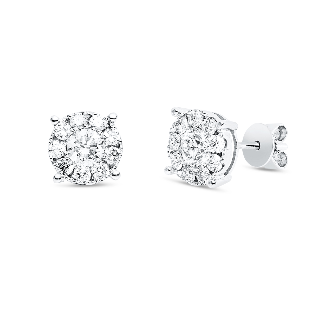 diamond full cut solitaire with accent stones studs in white gold