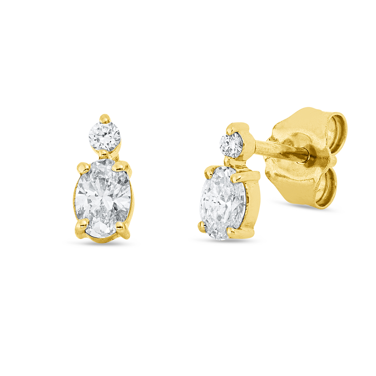 diamond full cut solitaire with accent stones studs in yellow gold