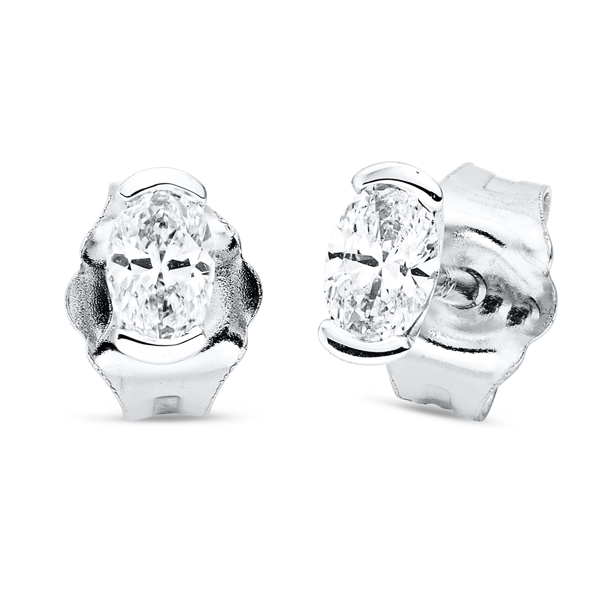 oval solitaire studs in white gold