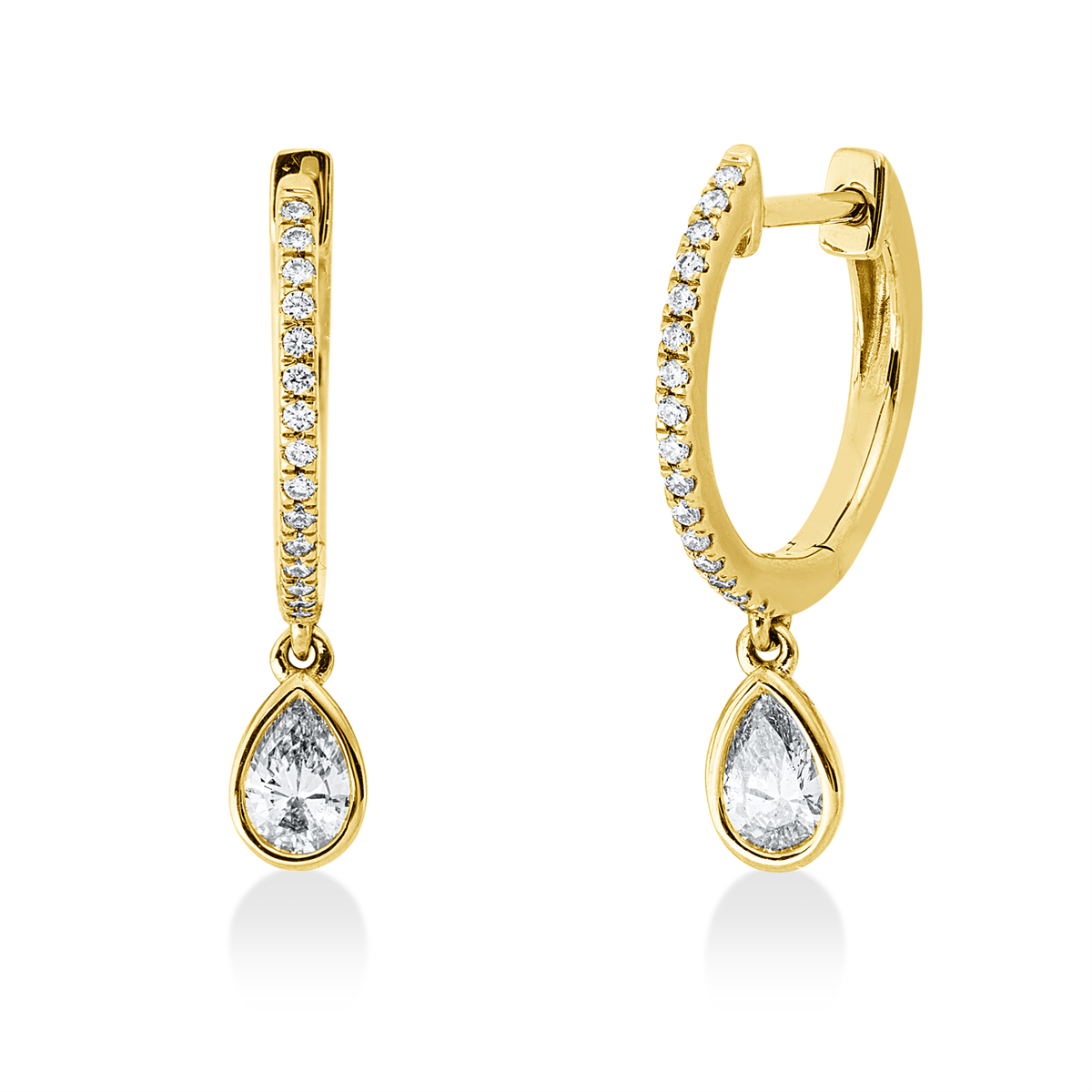 pear shape modern woman studs in yellow gold