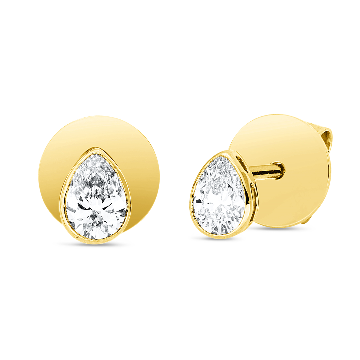 pear shape solitaire studs in yellow gold