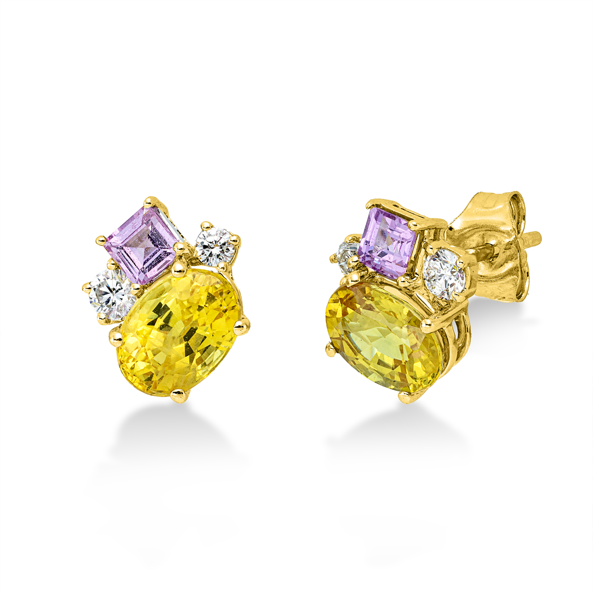 diamond full cut sapphire colored stone classic studs in yellow gold