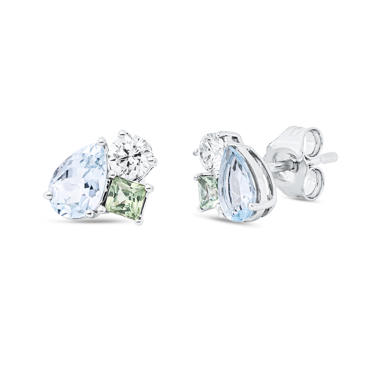 diamond full cut amethyst colored stone fashion studs in white gold