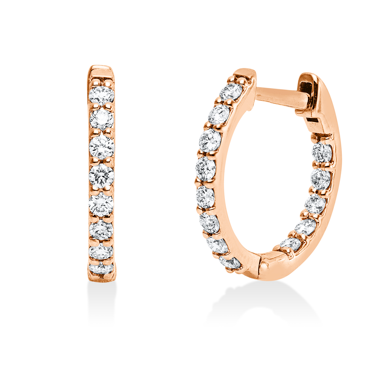 diamond full cut modern woman hoops & huggies in red gold