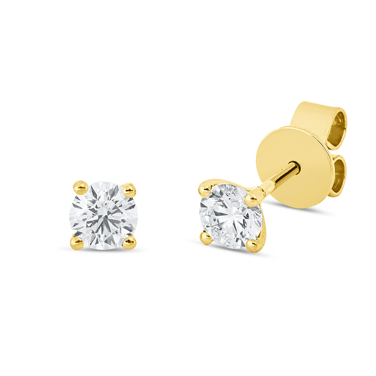 diamond full cut solitaire studs in yellow gold