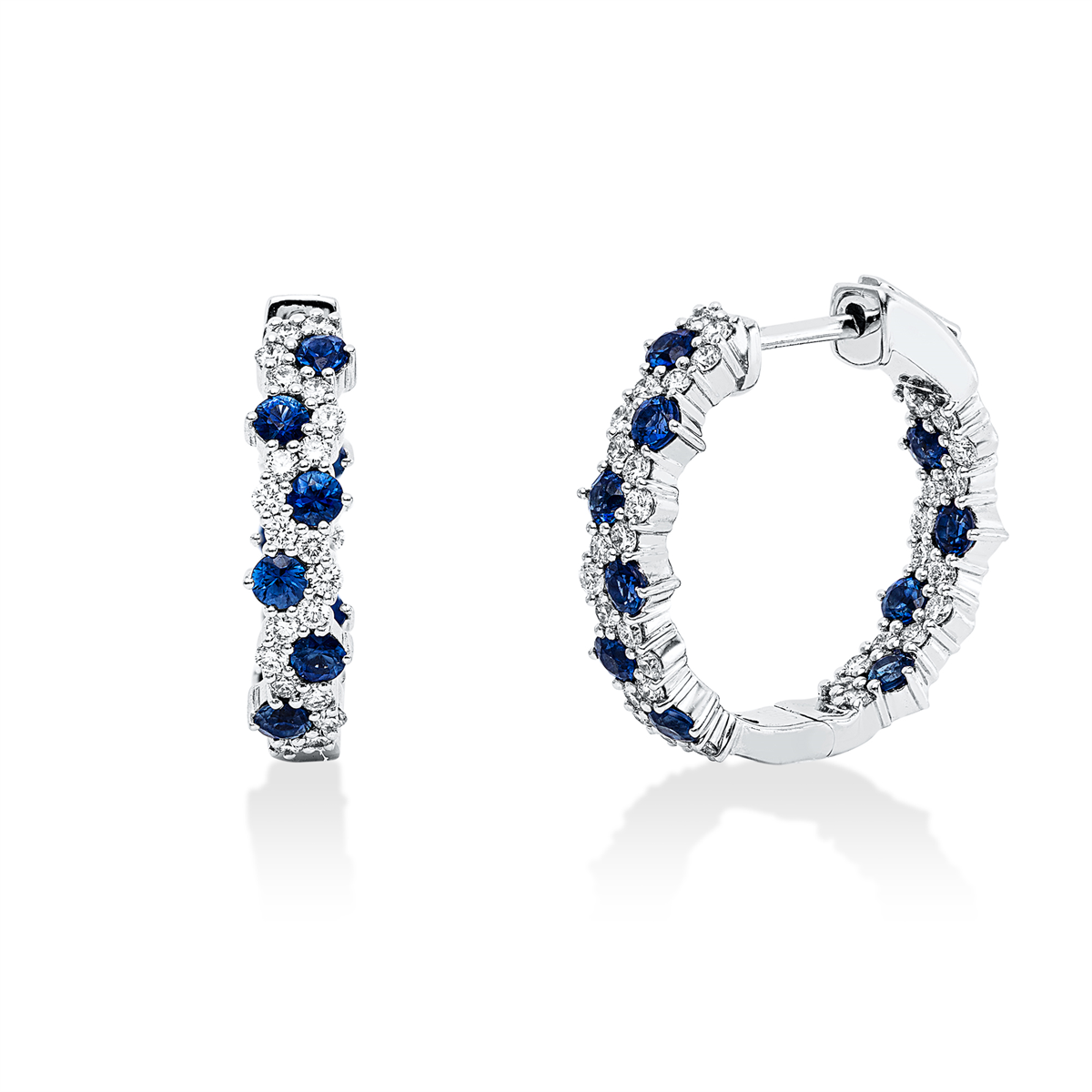 diamond full cut sapphire colored stone classic hoops & huggies in white gold