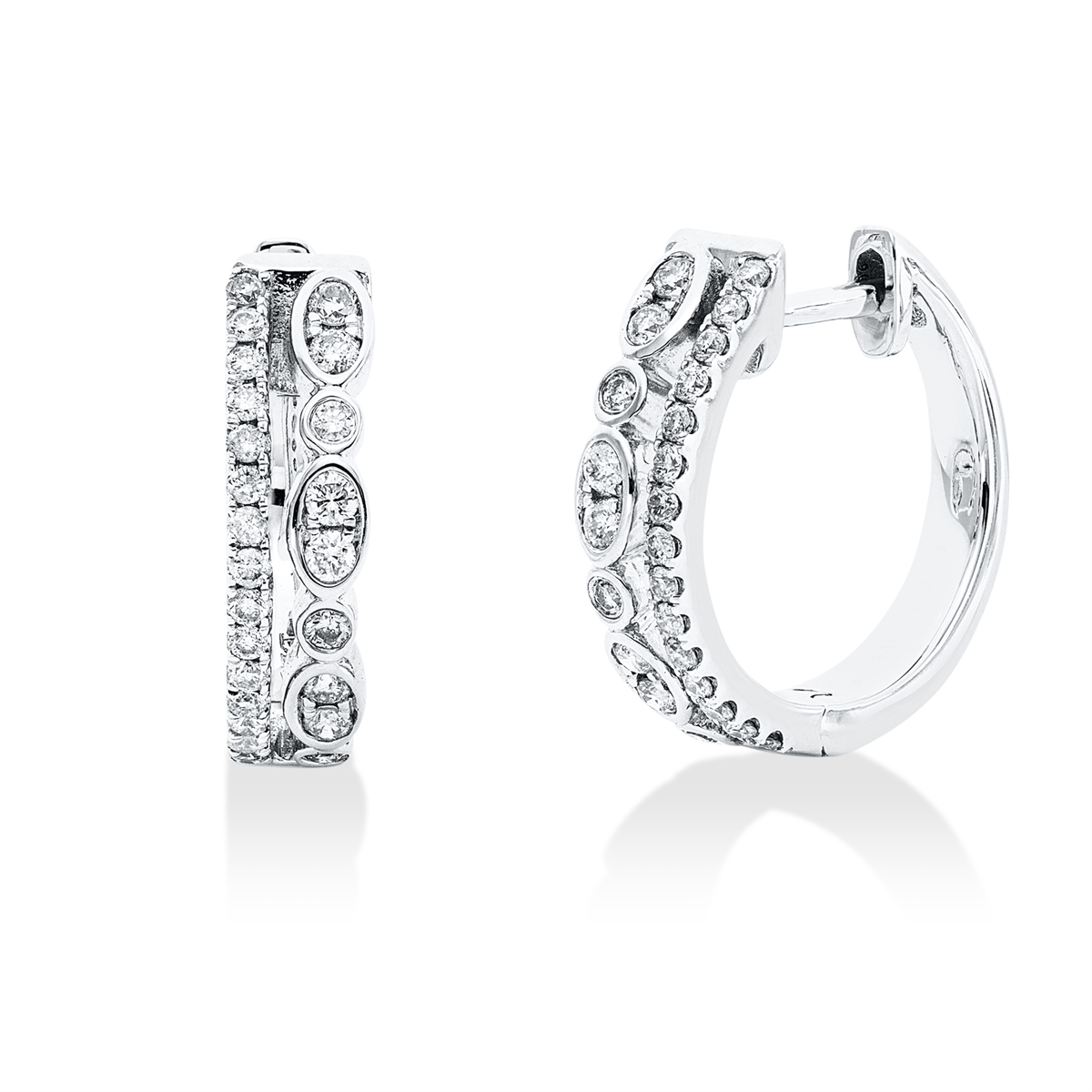 diamond full cut modern woman hoops & huggies in white gold